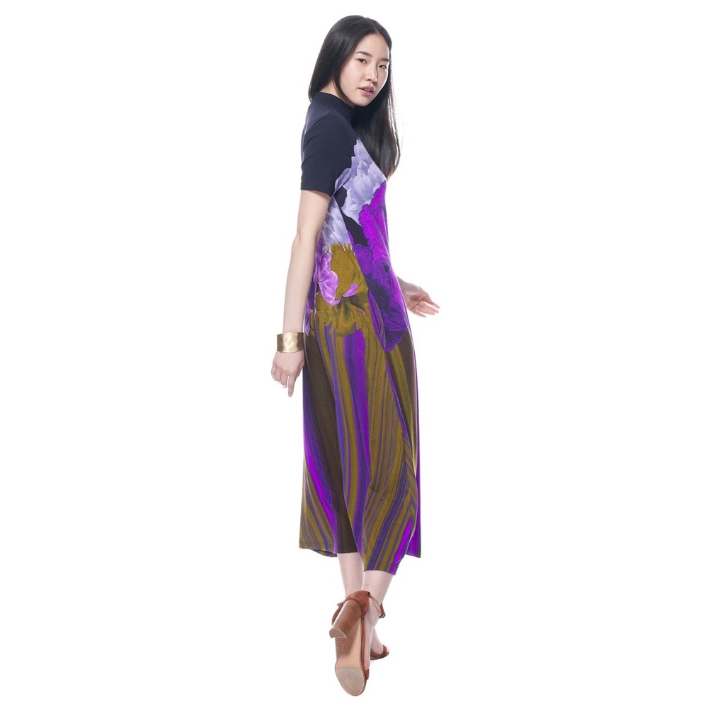 Floral Purple and Brown Maxi Dress - Picture 4 of 5